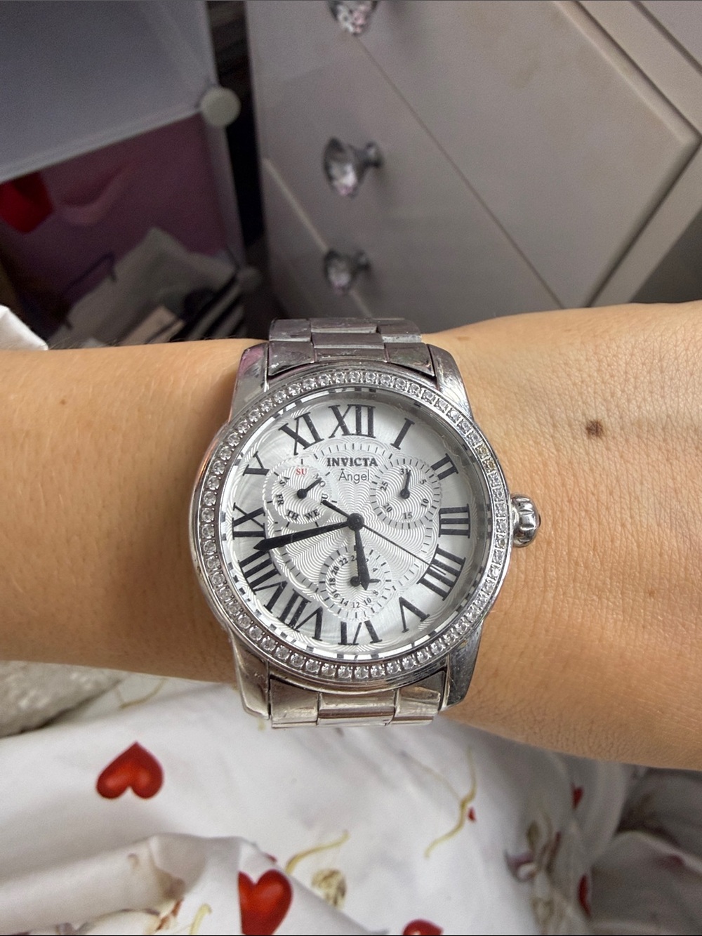 Invicta angel Silver-Tone Women's Crystal Accent Bracelet Watch